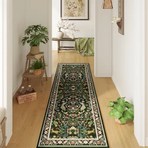 Miniatura 17 de Rugcomf Alfombra de pasillo lavable para cocina 2'6''x8' Alfombra de pasillo para entrada interior floral antideslizante alfombra suave para Azul