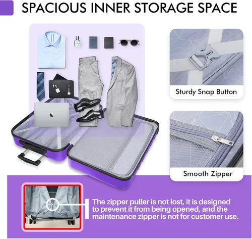 Miniatura 7 de AnyZip Maleta ligera de policarbonato ABS con 4 ruedas universales TSA Lock, Púrpura violeta