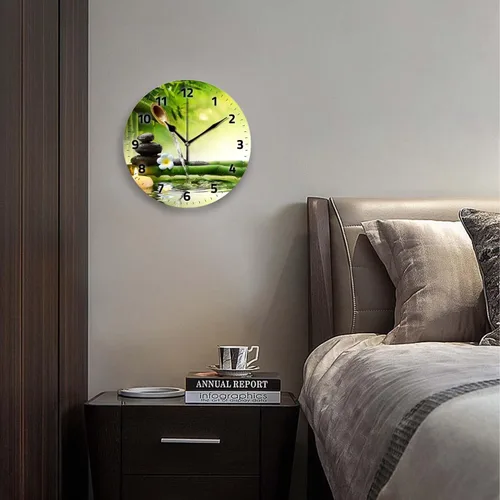 Miniatura 3 de Relojes de pared a pilas de 12 pulgadas, bambú de flores de piedra zen, decoración silenciosa del hogar para baño, sala de estar, dormitorio Zen