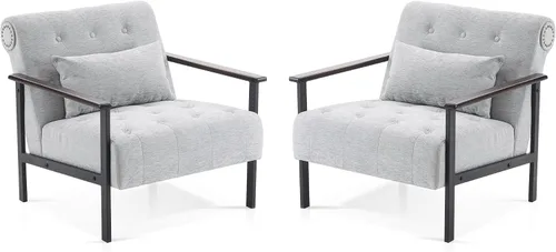 Miniatura 11 de MCombo Sillones decorativos modernos, sillón tapizado de felpilla, silla ergonómica para sala de estar HQ417 (1, azul oscuro)