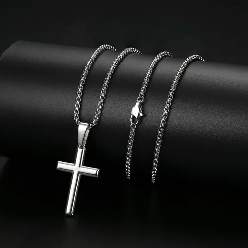 Miniatura 7 de Jstyle Collar de cruz para hombre, colgante de cruz de plata de ley con cadena Rolo para hombres y mujeres, 16-24 pulgadas, Circonia cúbica