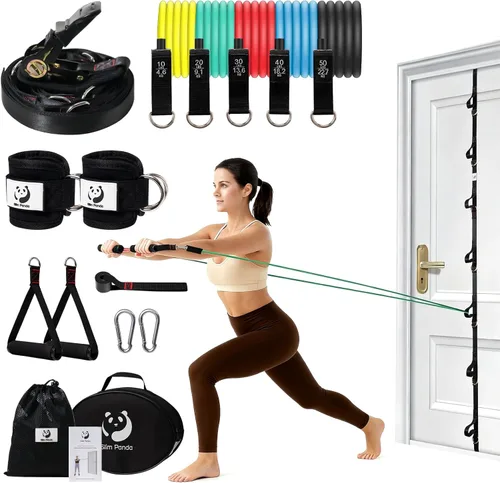 Slim Panda Door Anchor Strap for Resistance Bands, Door Exercise Equipment with Ratchet Adjust Tighten, Multi Point Anchor Gym Attachment, Portable