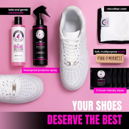 Miniatura 2 de Kit de cuidado de zapatos Pink Miracle - Incluye limpiador de zapatos de 8 oz y cepillo, aerosol repelente para zapatillas The Protector, toallitas