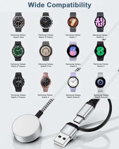 Miniatura 7 de Cargador para Samsung Galaxy Watch 8, [USB A/C de doble puerto] Cable de carga rápida compatible con Galaxy Watch 8/8 Classic/7/6/6 Classic/5/5