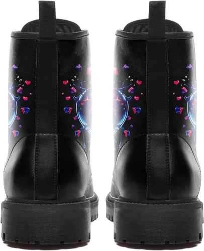 Miniatura 6 de Botines de combate para mujer, con estampado de corazón, botines cortos de moda con rosas y calavera, botas de trabajo duraderas con cordones