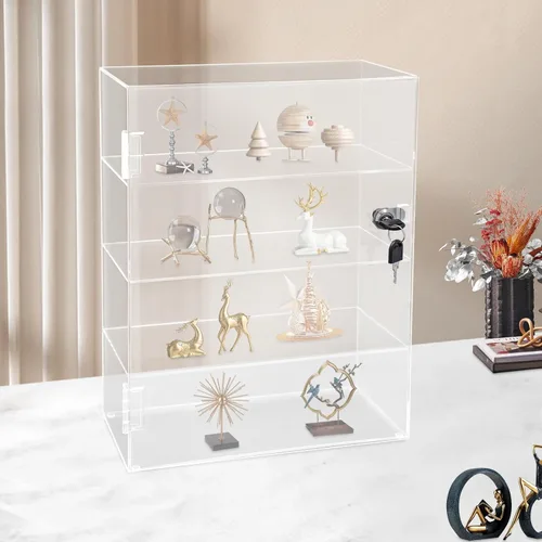 Miniatura 3 de Vitrina de acrílico transparente, vitrina transparente de 4 capas para encimera, vitrina de protección con cerradura para juguetes coleccionables