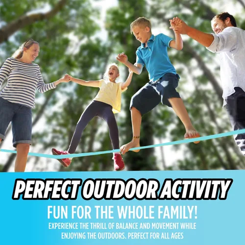 Miniatura 2 de Kit Completo de Slackline Ninja – Línea de slackline de 60 pies de largo para patio trasero para niños y adultos con correas de trinquete, Azul