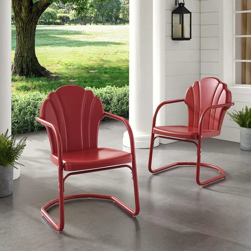 Miniatura 7 de Crosley Furniture Tulip - Juego de 2 sillas para exteriores, sillas de patio de metal retro para comedor, porche, terraza, balcón, satén rojo oscuro