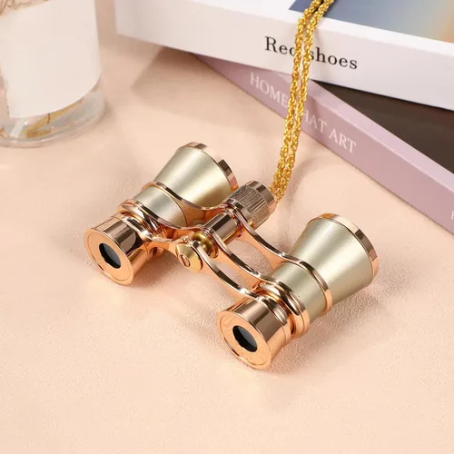 Miniatura 4 de Scicalife Binoculares compactos dorados de 3 x 25 pulgadas para adultos, gafas de teatro de bolsillo con cadena para ópera y conciertos, telescopio