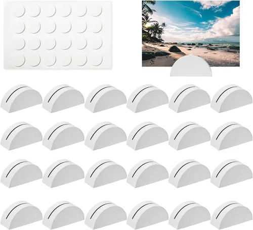 Worown Paquete de 24 soportes de madera blanca para números de mesa, soportes semicirculares para decoración de bodas, fiestas, restaurantes Blanco
