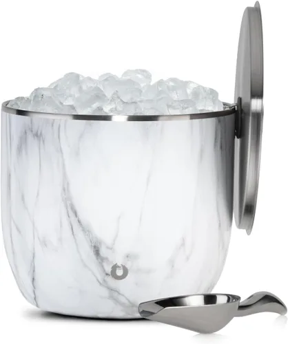 Miniatura 26 de SNOWFOX Cubo de hielo de acero inoxidable con aislamiento al vacío de alta calidad con tapa/pinzas, parte inferior sin goma, accesorios de bar