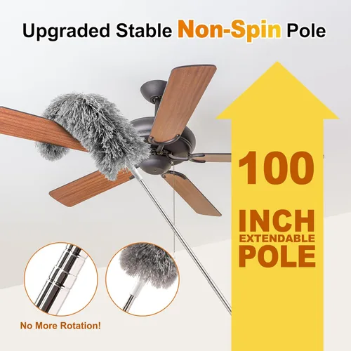 Miniatura 2 de Tiumso Kit de plumero de microfibra 5 en 1, plumeros para limpieza, plumero con poste de extensión de 100 pulgadas, plumero de telaraña, plumeros