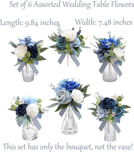 Miniatura 2 de CherishedMoments Juego de 6 centros de mesa de flores surtidas, mini flores florales para decoración de mesa de boda junto al mar, ramos de flores