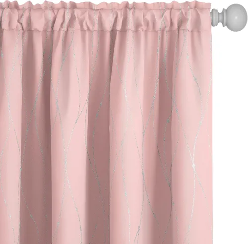 Miniatura 13 de Deconovo - Cortinas opacas con diseño de líneas onduladas y lunares, para dormitorio y sala de estar.