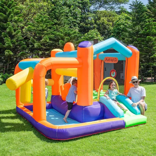 Miniatura 8 de Casa inflable para rebotar, casa de rebote de doble diapositiva para niños grandes, castillo de salto de osos 6 en 1 con soplador 450, cojín