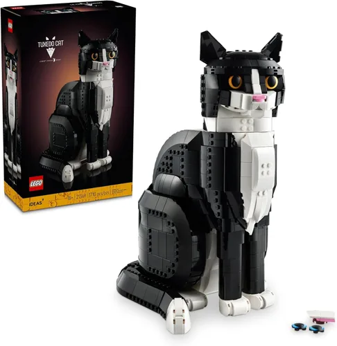 LEGO Ideas Tuxedo Cat - Juegos de construcción para adultos, mayores de 18 años, kit de manualidades para decoración del hogar, sala de estar o
