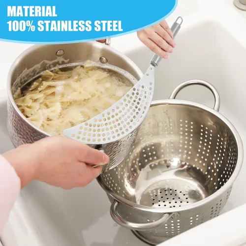 Miniatura 3 de TIESOME Colador de olla de acero inoxidable, colador de pasta con asa, escurridor duradero de plata para fideos para freír espagueti, frutas