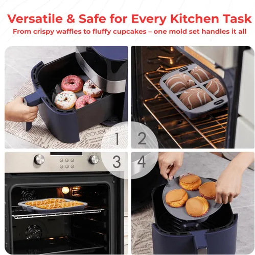 Miniatura 4 de EM Juego de horneado de 4 piezas de forros de silicona para freidora de aire para pasteles, donas, gofres y brownies - Moldes de silicona