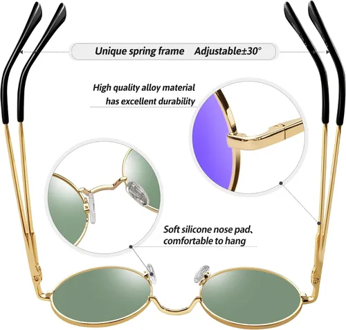 Miniatura 41 de KANASTAL Gafas de sol redondas polarizadas para mujeres y hombres, estilo hippie con protección UV400