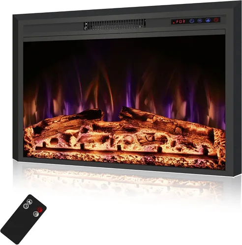 Miniatura 12 de Inserto de chimenea eléctrica de 26 pulgadas de ancho, 6 niveles de brillo, 5 velocidades de llama, 62-82 ℉, temporizador y control remoto, chimenea