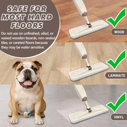 Miniatura 5 de HOMTOYOU - Trapeador húmedo para limpieza de suelos: mopa rociadora para pisos multisuperficie Wet Dry Use, 4 Pcs Microfiber Washable Pads, 400+ML