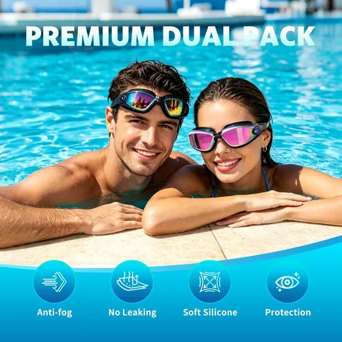 Miniatura 6 de Aegend - Gafas de natación, paquete de 2 gafas de natación sin filtraciones, para adultos, hombres, mujeres y jóvenes Azul