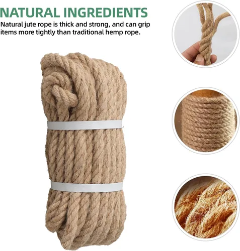 Miniatura 2 de Cuerda de yute de 1/2 pulgadas y 50 pies, material natural, cuerda de yute resistente trenzada para manualidades en interiores y exteriores