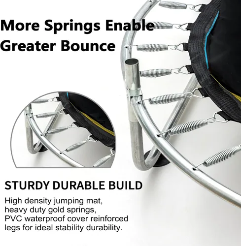 Miniatura 8 de Trampolín de 55 pulgadas para interiores y exteriores para niños con recinto, trampolín para niños pequeños con barra de gimnasia ajustable y Azul