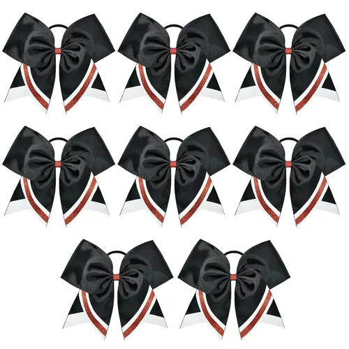 Miniatura 17 de 8 lazos de animación con brillantina, grandes lazos negros para animar, lazos para el pelo para niñas de 8 pulgadas, banda elástica a granel