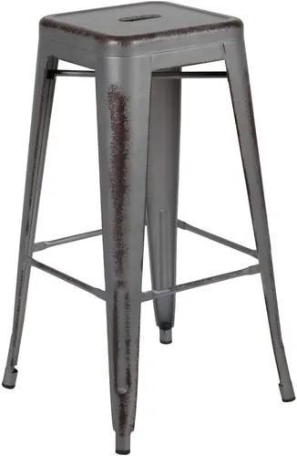 Miniatura 51 de Flash Furniture Lily - Juego de 4 taburetes de bar de metal rojo sin respaldo de 30 pulgadas de alto grado comercial para interiores y exteriores