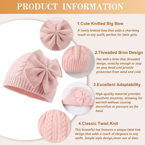 Miniatura 4 de Gorro de punto cálido de invierno para niñas con forro de algodón para bebés y niñas