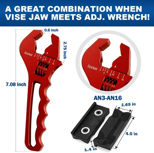 Miniatura 5 de Llave de accesorios AN ajustable para extremo de accesorios de manguera 3AN-16AN, llave de aluminio rojo de alta visibilidad con mordazas