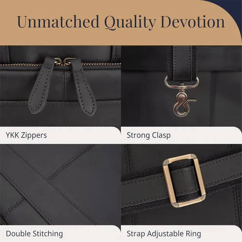 Miniatura 4 de Luxorro Maletín de cuero de grano completo para hombre, bolsa para laptop con compartimento de cuero para computadora Negro