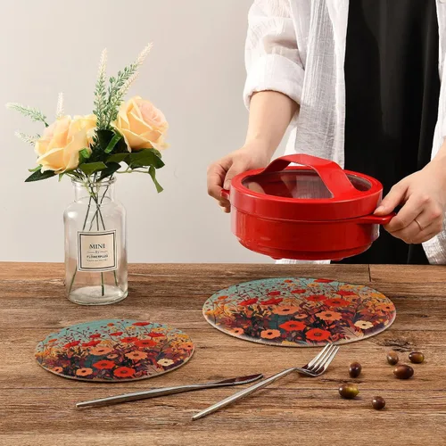 Miniatura 7 de Salvamanteles de flores de amapola otoñal para platos calientes, ollas y sartenes, salvamanteles tejidos de algodón, redondo, grande, decoración