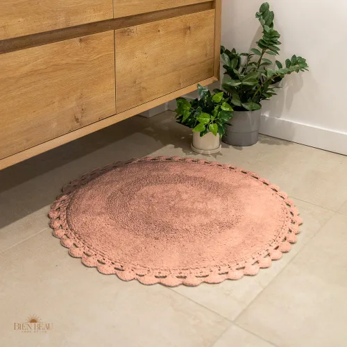 Miniatura 3 de Alfombra de baño redonda bohemia única con contorno de ganchillo, alfombras de baño bohemias 100% algodón, reversible, alfombra bohemia decorativa