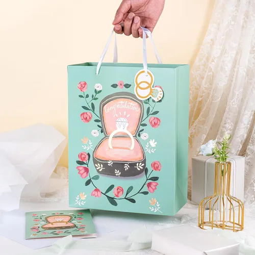 Miniatura 5 de WRAPAHOLIC Bolsa de regalo de boda grande de 13" con tarjeta y papel de seda - Copa de champán y Cheers