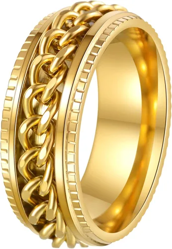 Miniatura 34 de Anillos giratorios para hombres y mujeres, anillos de ansiedad para hombres, anillos de cadena para adultos, anillos de titanio y acero Negro azul