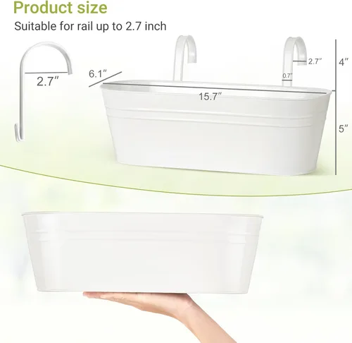Miniatura 2 de Dahey - 3 macetas colgantes de hierro de metal para barandilla, de 15.7 pulgadas, con cubeta para colgar, estilo rústico, para ventana, con ganchos