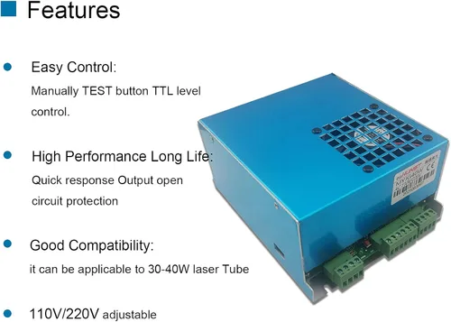 Miniatura 3 de Fuente de alimentación de CO2 de 40W Fuente de alimentación láser de CO2 para máquina de corte de grabado de tubos láser (Modelo B)