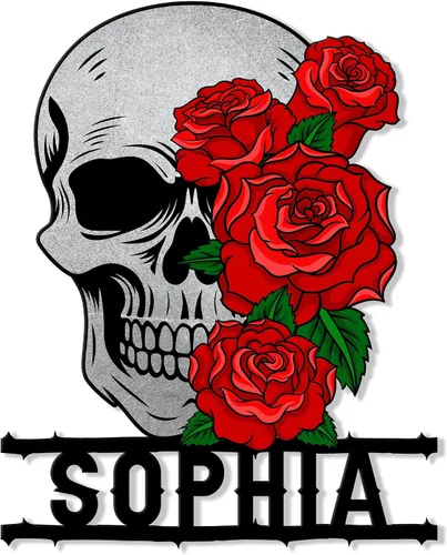 Miniatura 19 de Letrero de metal personalizado con calavera, letrero colgante de calavera para porche al aire libre, valla de pared con nombre personalizado, patio