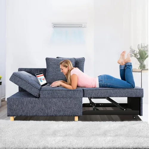 SEJOV Sofá Cama Convertible 4 en 1 Sofás y Sillones, Sofá de 3 Asientos de Tela de Lino con 2 Almohadas Decorativas, Sillón Reclinable Individual