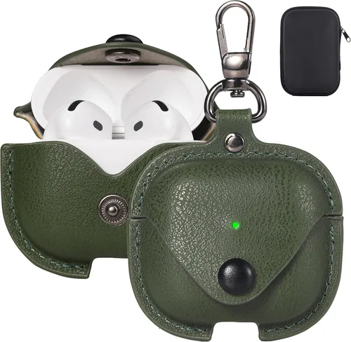 Miniatura 12 de Maxjoy Funda de cuero para AirPods 4, funda de cuero para AirPods de 4ª generación, funda protectora de cuero con llavero compatible con Apple Negro