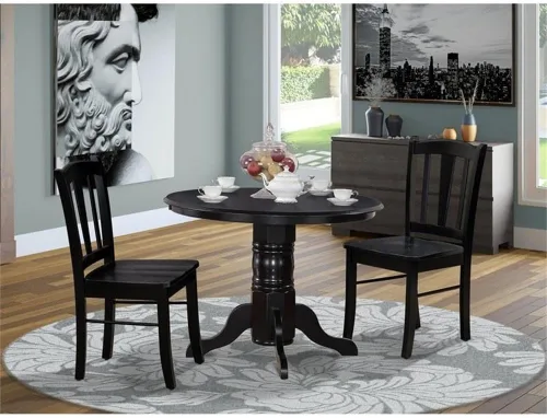 Miniatura 2 de East West Furniture SHDL3-BLK-W Juego de mesa de comedor de 3 piezas para espacios pequeños contiene una mesa de cocina redonda con pedestal y 2