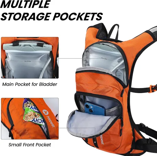 Miniatura 4 de Nepest Hydration Pack Backpack for Women & Men, Lightweight Water Backpack with 2L Water Bladder for Hiking Cycling Running Biking Naranja