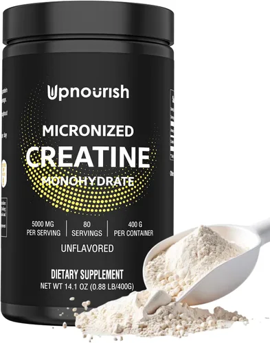 UpNourish Monohidrato de creatina micronizada en polvo 14.11 oz – Vegano sin sabor para antes del entrenamiento, desarrollo muscular, suplemento