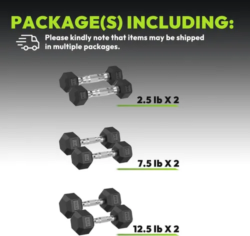 Miniatura 2 de HANDBODE Juego de mancuernas hexagonales de 45 a 640 libras, mancuernas de ejercicio y fitness con revestimiento de goma para gimnasio en casa