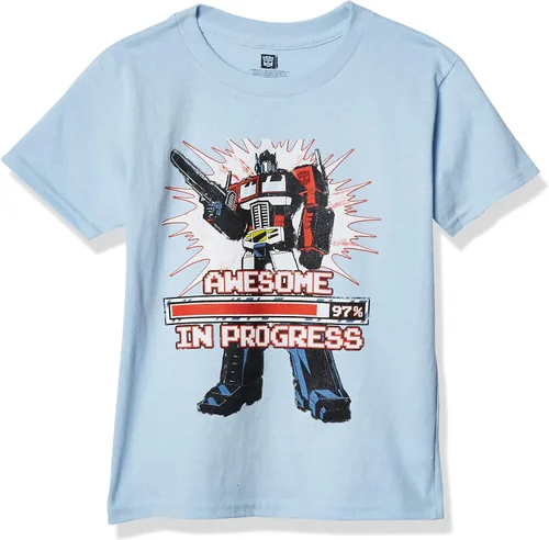 Power Rangers Camiseta Transformers Optimus Prime Awesome in Progress de manga corta para niño pequeño, color azul claro jaspeado, talla 4, Celeste