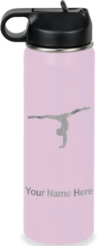 Miniatura 77 de LaserGram Botella de agua personalizada, gimnasta niña, acero inoxidable de doble pared aislada al vacío con popote superior, regalo grabado Azul
