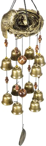 Miniatura 5 de Carillón de viento de pájaros y nido, 12 campanas de bronce Grace para jardín, patio, patio y decoración del hogar con gancho (NC06)