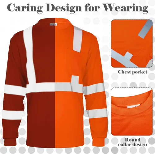Miniatura 5 de Amylove 4 piezas de camisa de seguridad de manga larga de alta visibilidad reflectante para trabajo en construcción para hombres y mujeres